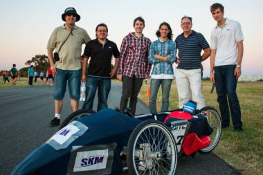 Race winners. The team and sponsors with the 2012 EV.